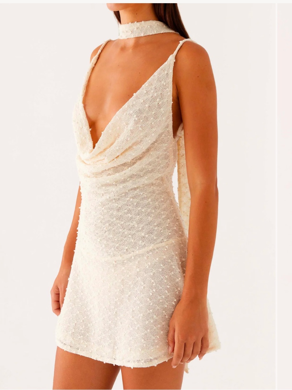 Peppermayo “Chase” Ivory Cowl Neck Mini Dress - Picture 2 of 3